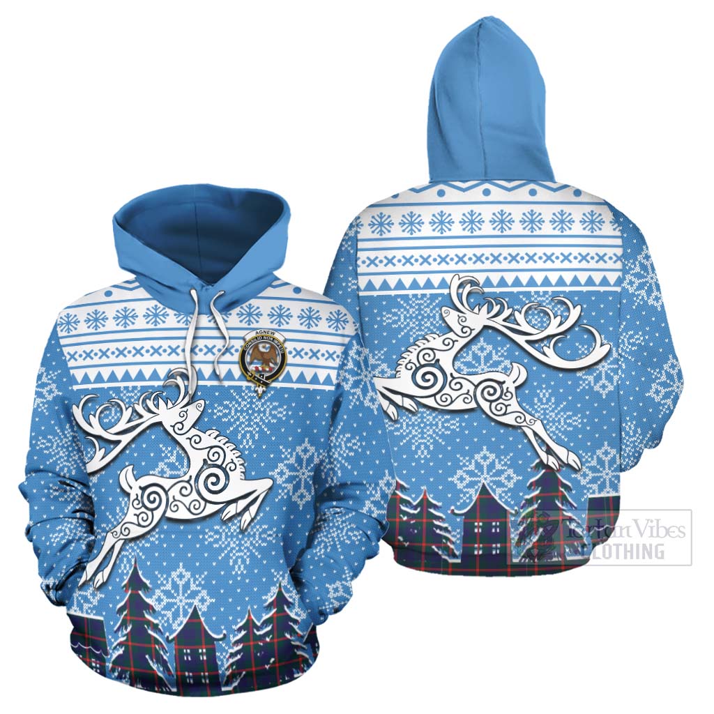 Tartan Vibes Clothing Agnew Clan Christmas Hoodie Celtic Reindeer Style