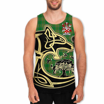 Agnew Irish Tartan Men's Tank Top with Coat of Arms Celtic Wolf Style