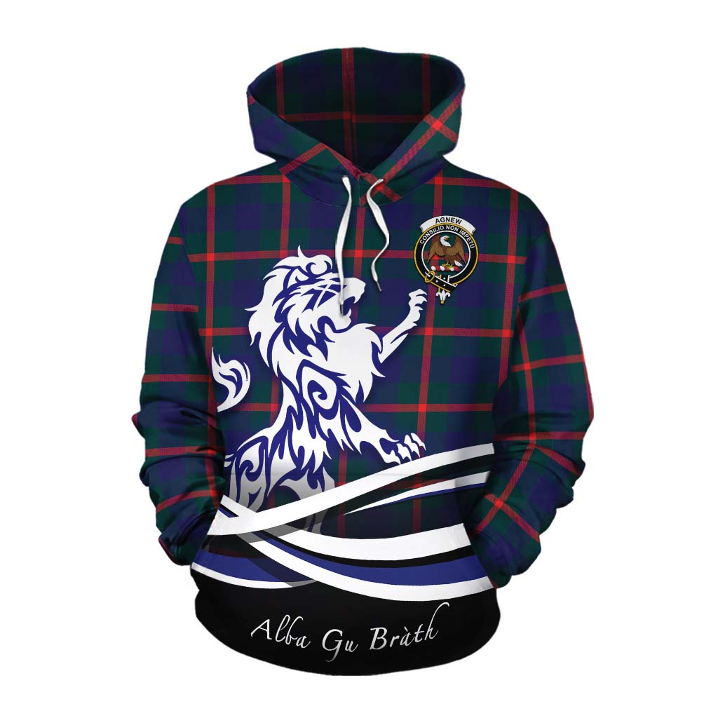 Tartan Vibes Clothing Agnew Tartan Cotton Hoodie with Alba Gu Brath Regal Lion Emblem