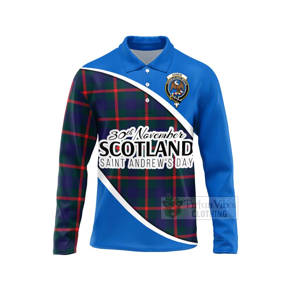 Tartan Vibes Clothing Agnew Family Crest Tartan Long Sleeve Polo Shirt Celebrate Saint Andrew's Day in Style