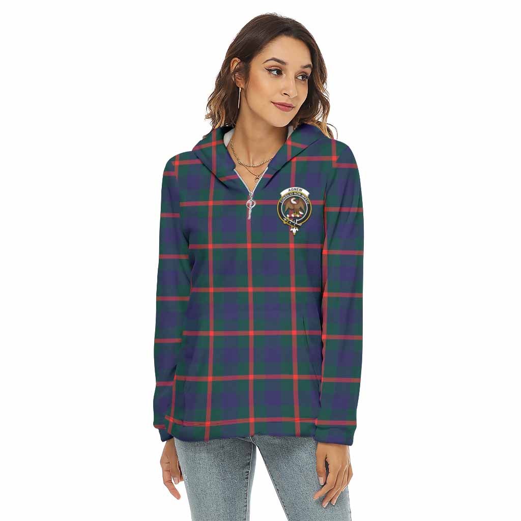 Agnew Tartan Women's Borg Fleece Hoodie with Half Zip with Family Crest Female - Tartan Vibes Clothing