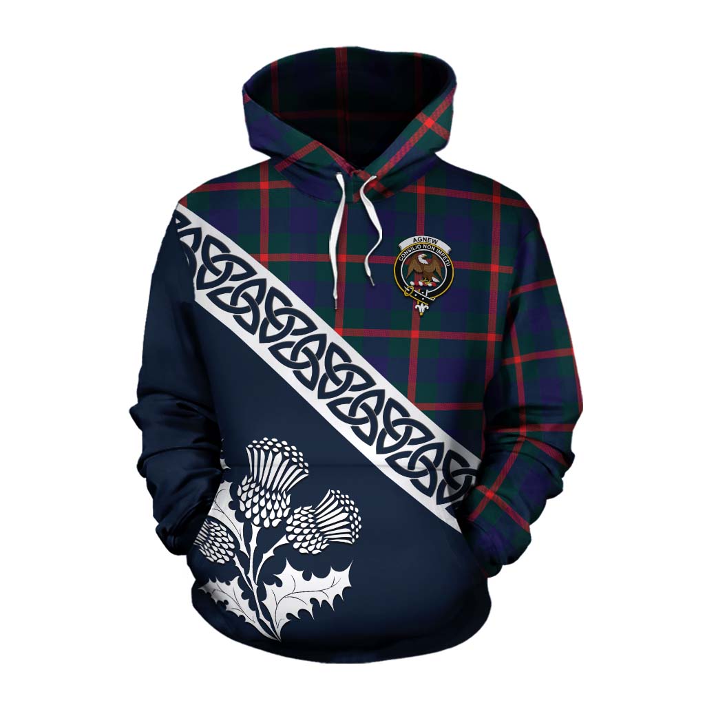 Tartan Vibes Clothing Agnew Tartan Cotton Hoodie Featuring Thistle and Scotland Map