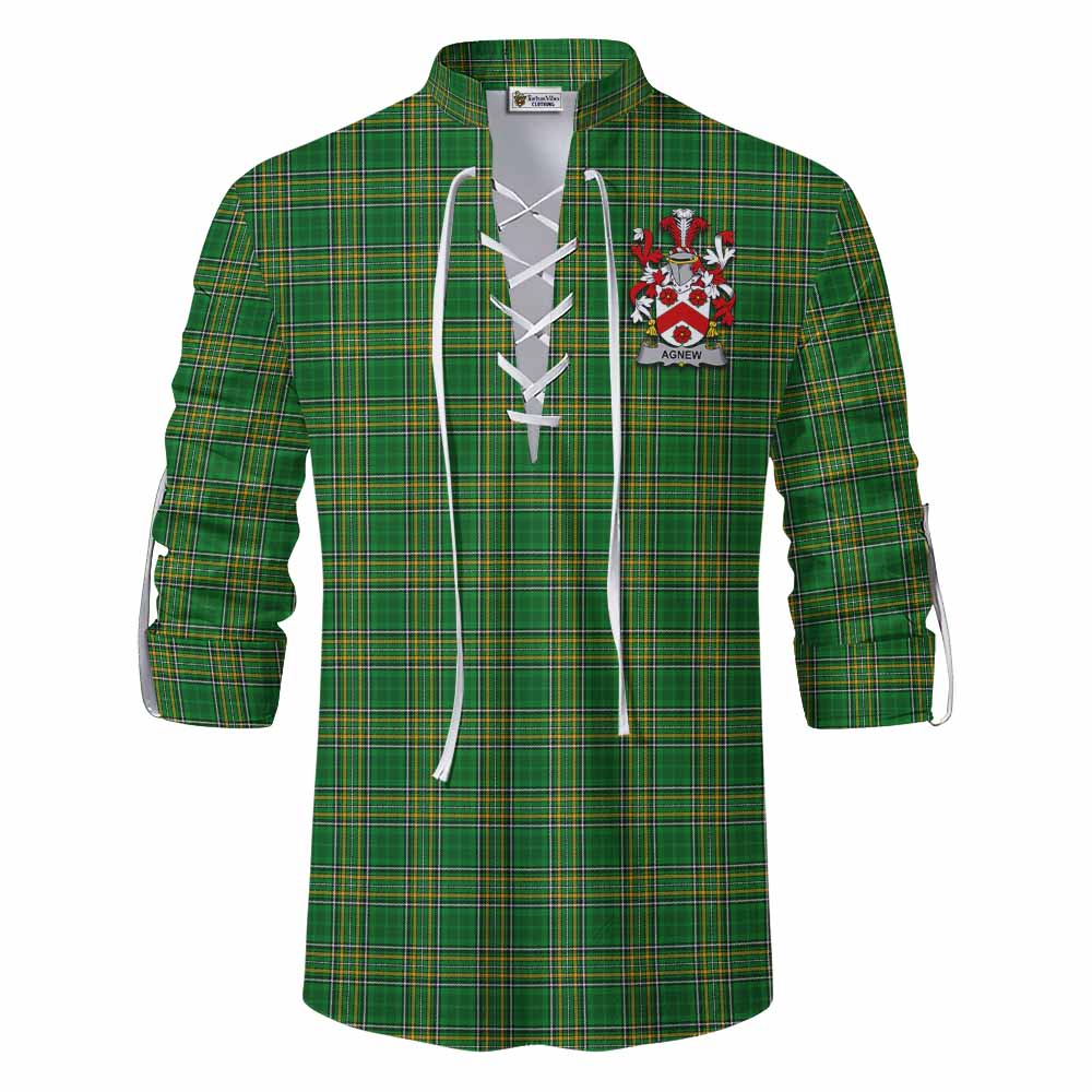 Tartan Vibes Clothing Agnew Irish Clan Tartan Ghillie Kilt Shirt with Coat of Arms