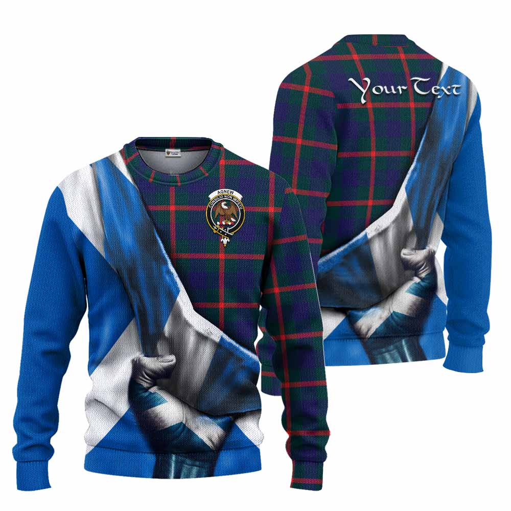 Tartan Vibes Clothing Agnew Tartan Knitted Sweater with Family Crest Scotland Patriotic Style