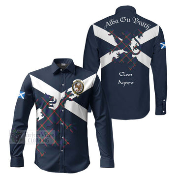 Agnew Tartan Lion Rampant Long Sleeve Button Shirt Proudly Display Your Heritage with Alba Gu Brath and Clan Name