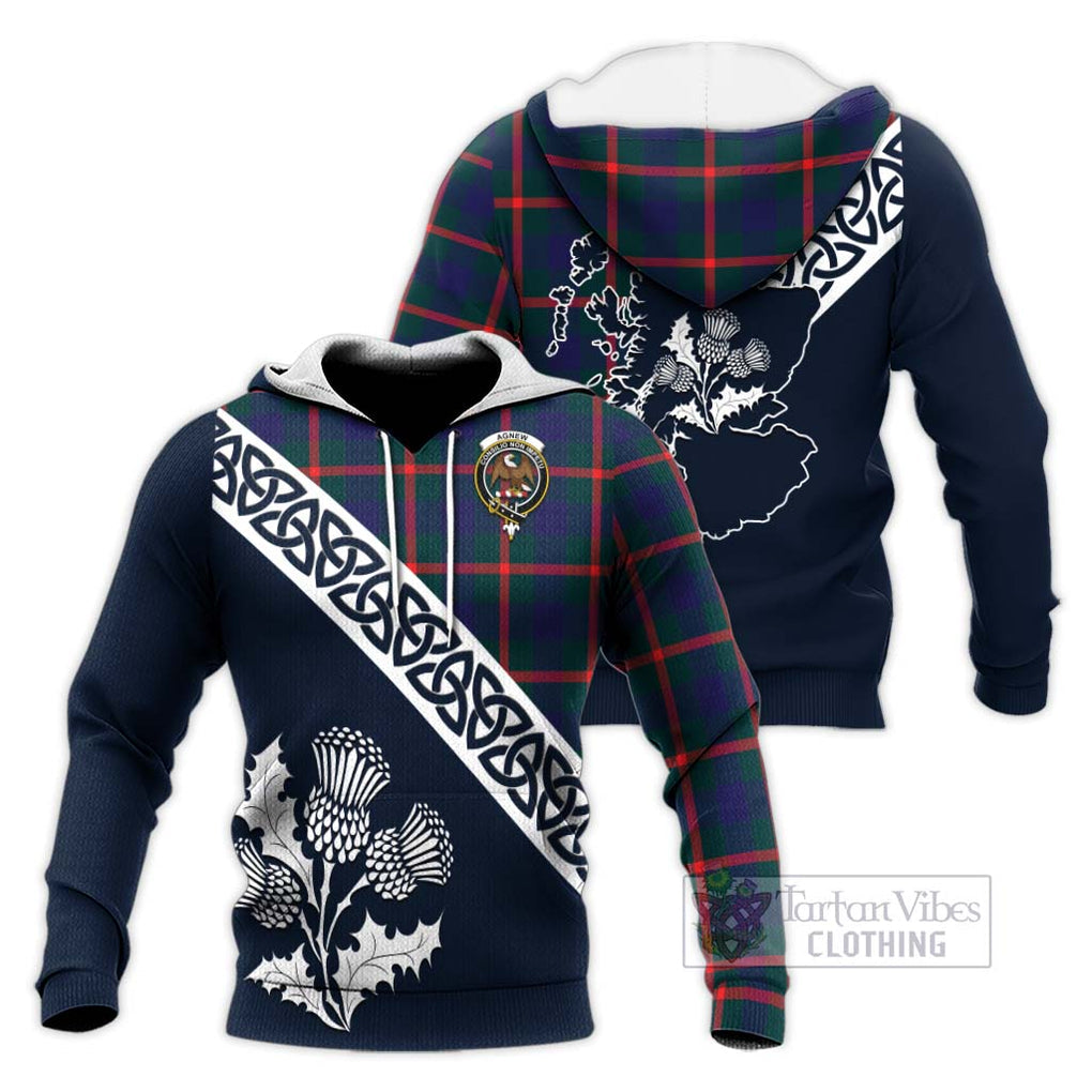 Tartan Vibes Clothing Agnew Tartan Knitted Hoodie Featuring Thistle and Scotland Map