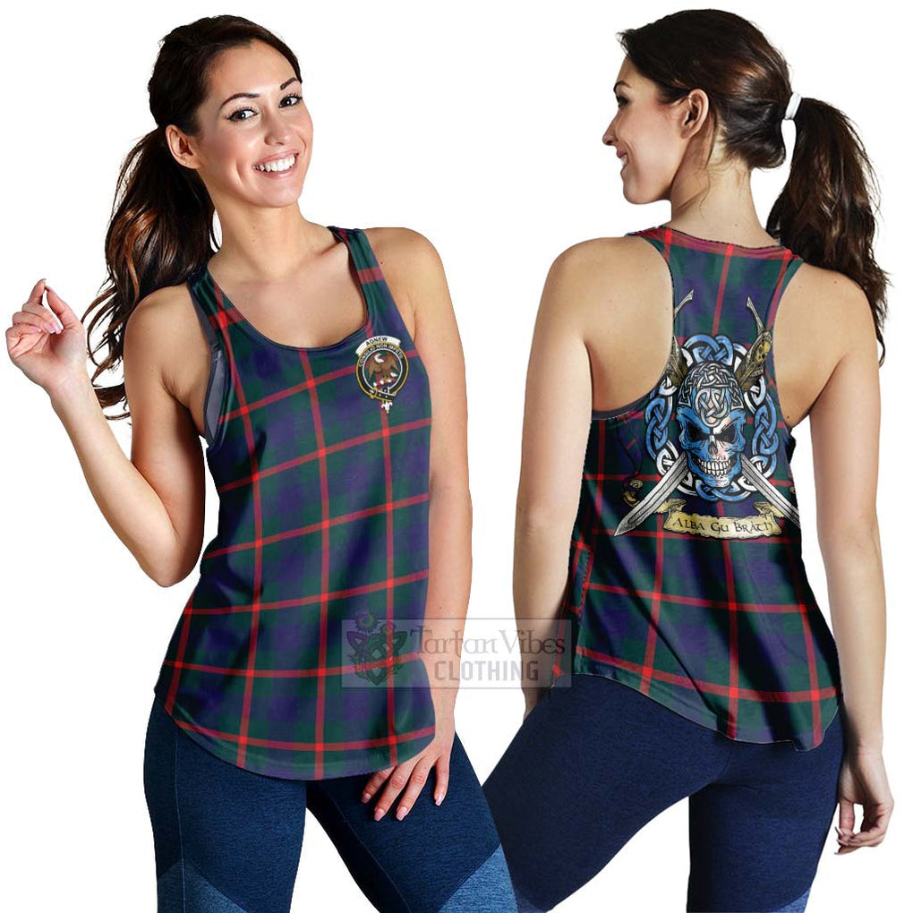 Tartan Vibes Clothing Agnew Tartan Women's Racerback Tanks with Family Crest Celtic Skull Style