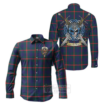 Agnew Tartan Long Sleeve Button Shirt with Family Crest Celtic Skull Style