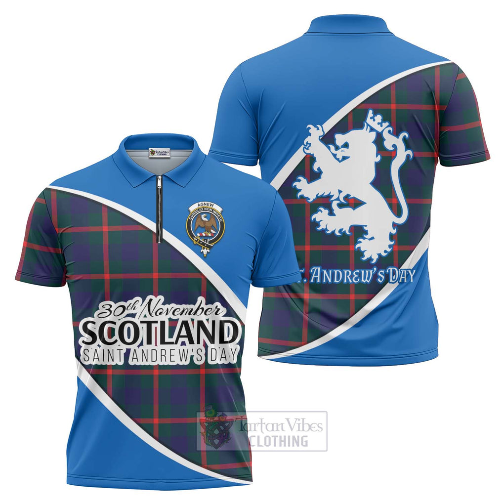 Tartan Vibes Clothing Agnew Family Crest Tartan Zipper Polo Shirt Celebrate Saint Andrew's Day in Style