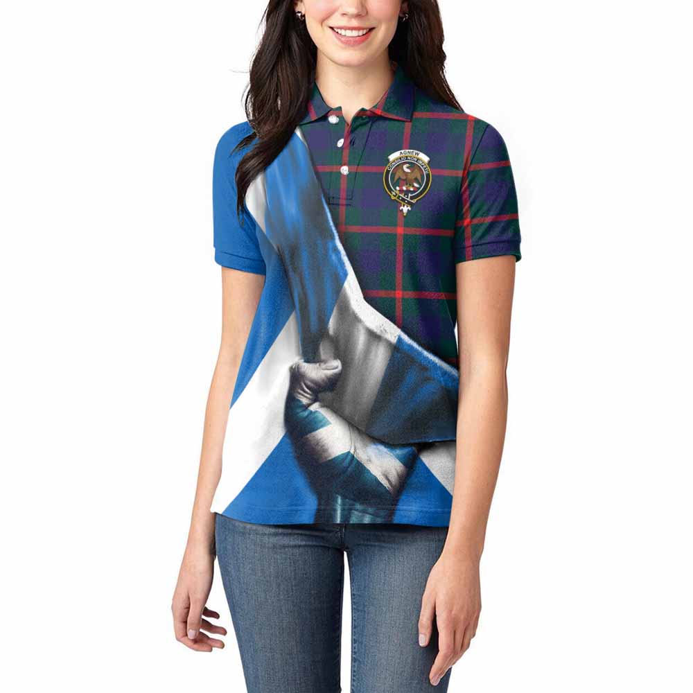 Tartan Vibes Clothing Agnew Tartan Women's Polo Shirt with Family Crest Scotland Patriotic Style