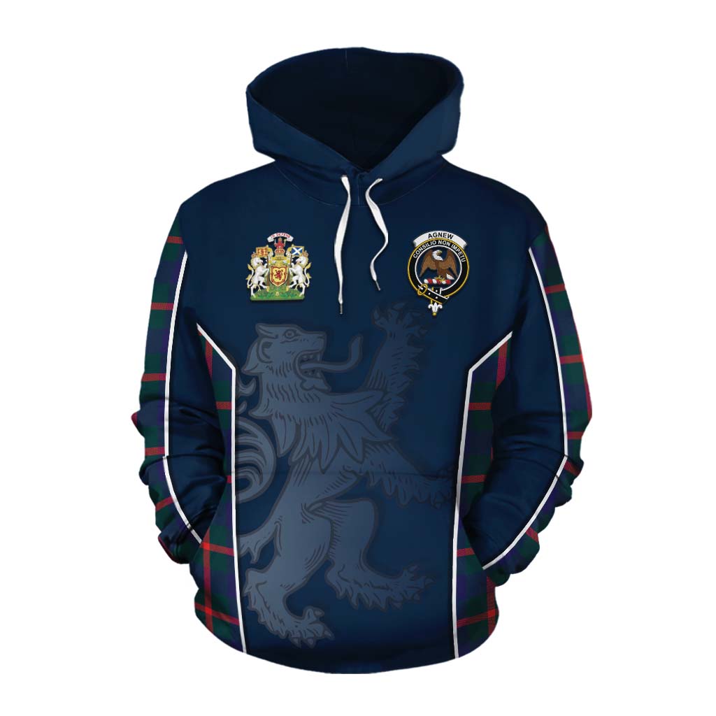 Tartan Vibes Clothing Agnew Tartan Cotton Hoodie with Family Crest and Lion Rampant Vibes Sport Style