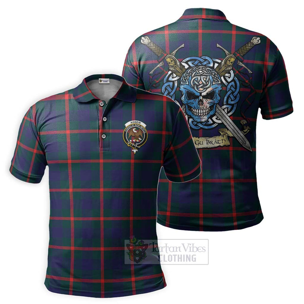 Tartan Vibes Clothing Agnew Tartan Polo Shirt with Family Crest Celtic Skull Style