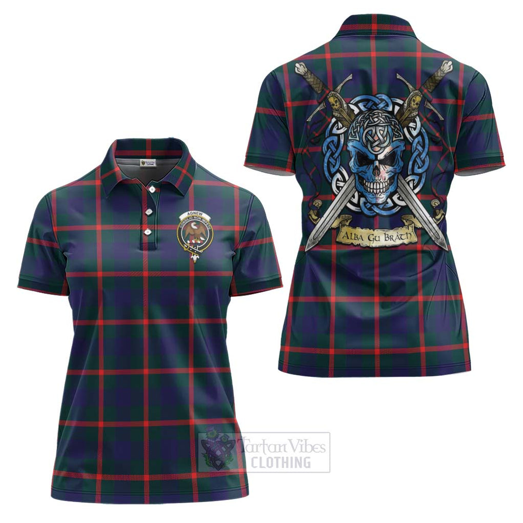 Tartan Vibes Clothing Agnew Tartan Women's Polo Shirt with Family Crest Celtic Skull Style