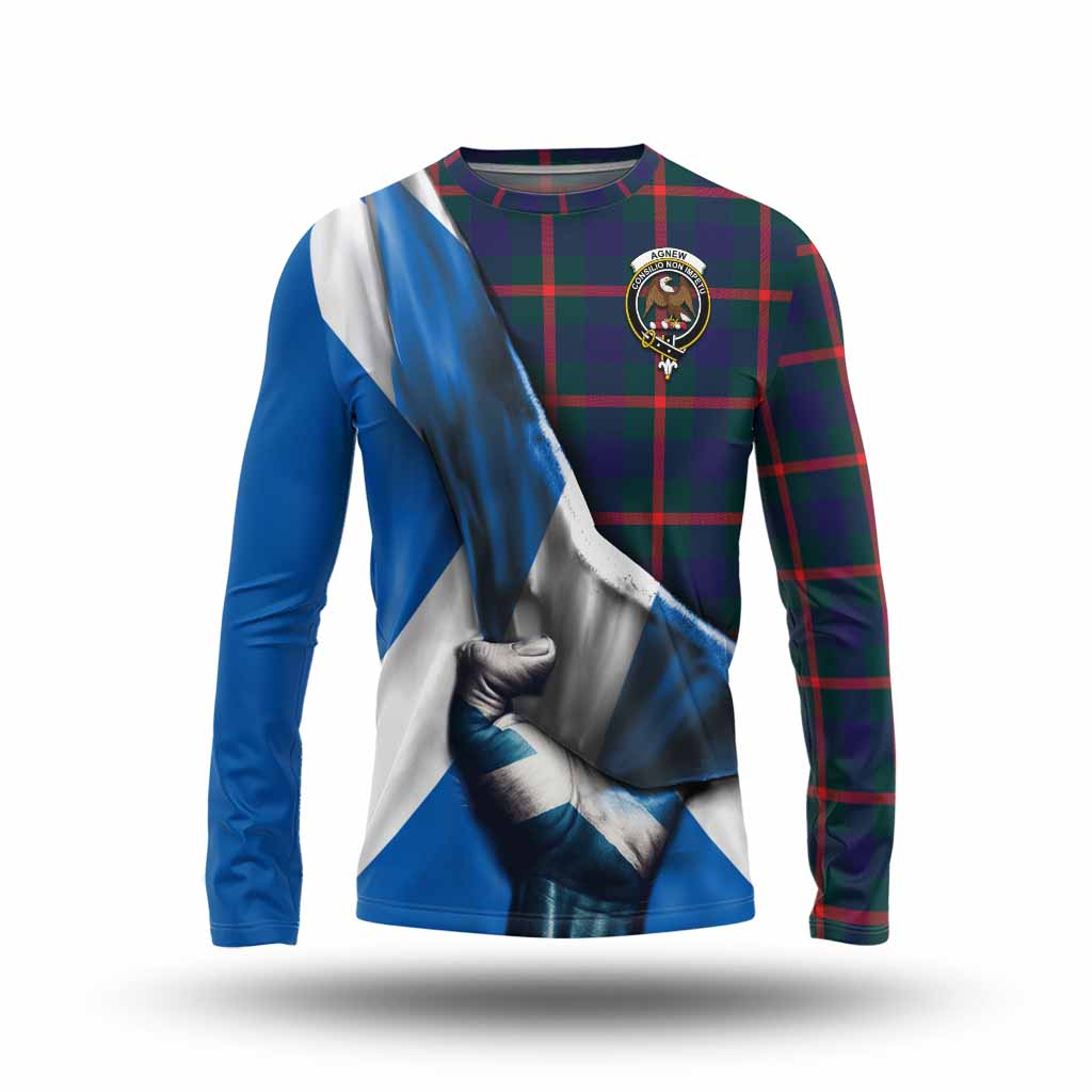 Tartan Vibes Clothing Agnew Tartan Long Sleeve T-Shirt with Family Crest Scotland Patriotic Style