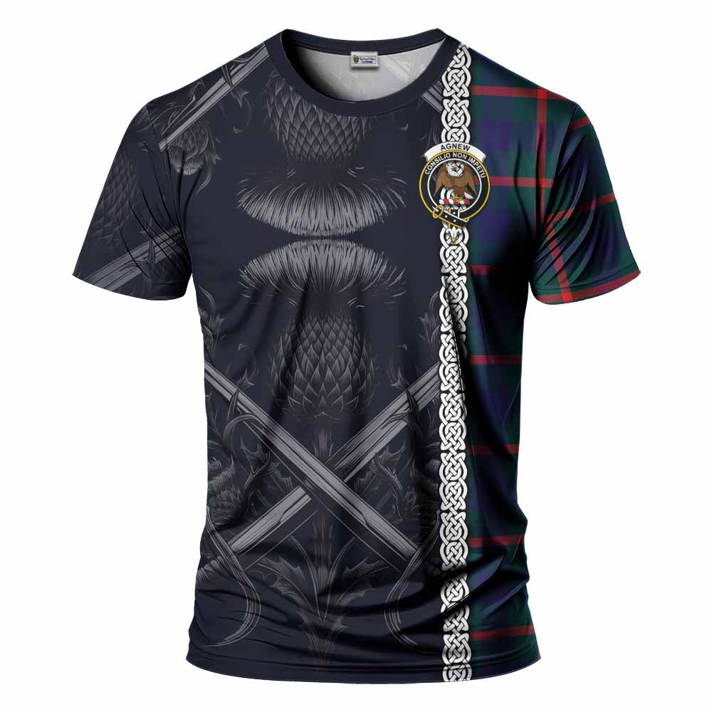 Tartan Vibes Clothing Agnew Tartan T-Shirt with Family Crest Cross Sword Thistle Celtic Vibes