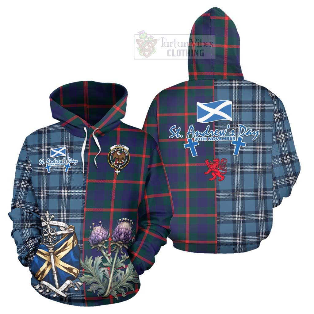 Tartan Vibes Clothing Agnew Tartan Hoodie Happy St. Andrew's Day Half Tartan Style