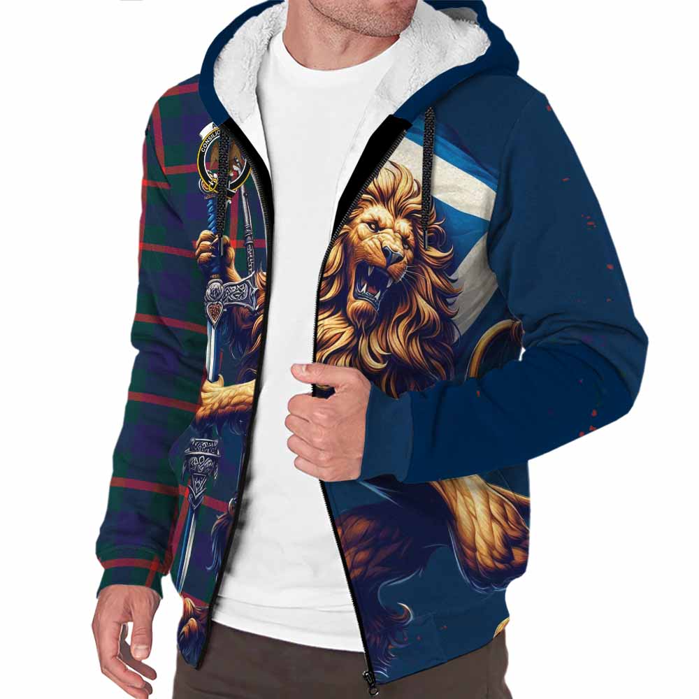 Tartan Vibes Clothing Agnew Tartan Family Crest Sherpa Hoodie with Scottish Majestic Lion