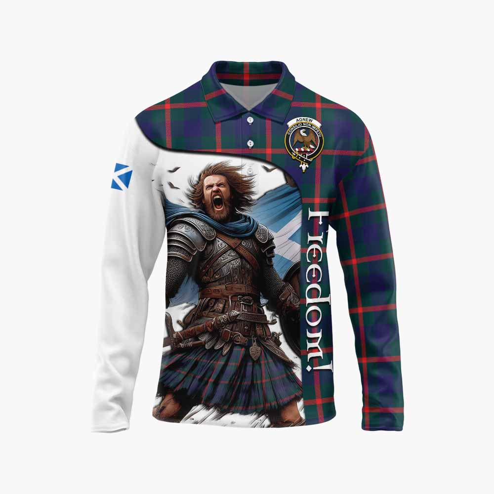 Tartan Vibes Clothing Agnew Crest Tartan Long Sleeve Polo Shirt Inspired by the Freedom of Scottish Warrior