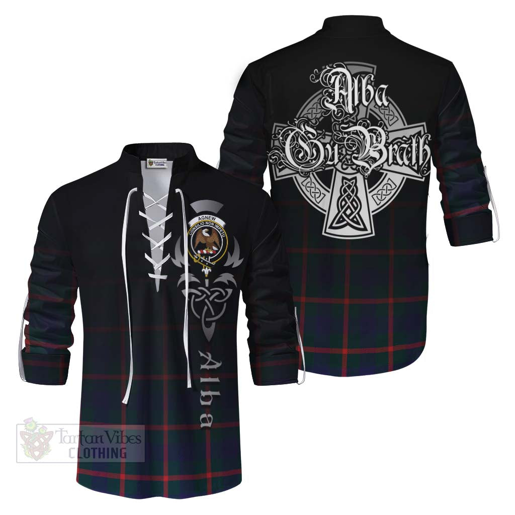 Tartan Vibes Clothing Agnew Tartan Ghillie Kilt Shirt Featuring Alba Gu Brath Family Crest Celtic Inspired