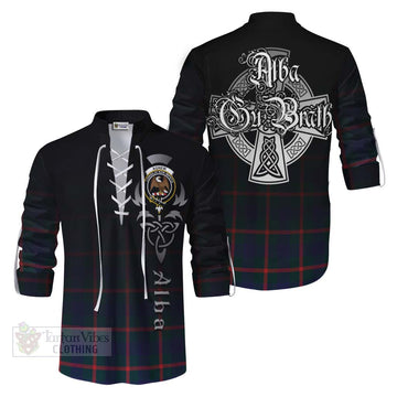 Agnew Tartan Ghillie Kilt Shirt Featuring Alba Gu Brath Family Crest Celtic Inspired