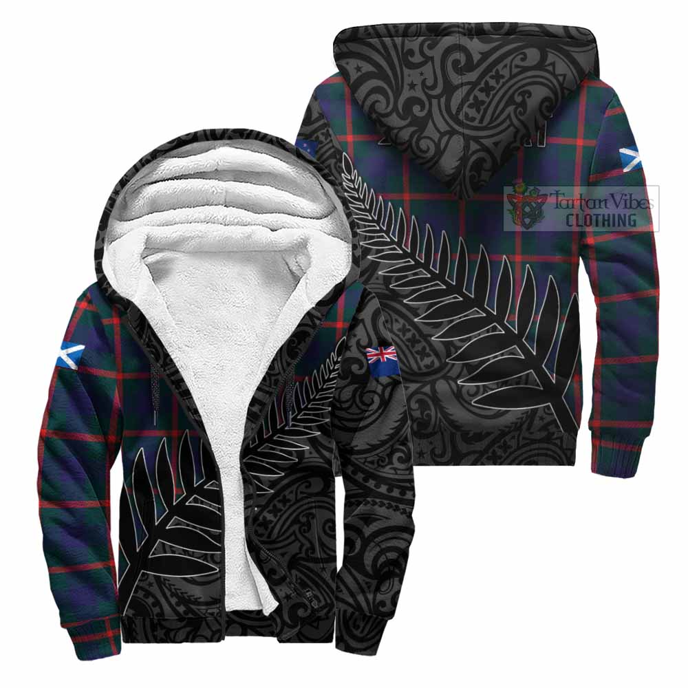 Tartan Vibes Clothing Agnew Crest Tartan Sherpa Hoodie with New Zealand Silver Fern Half Style