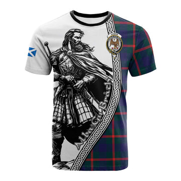 Agnew Tartan Clan Crest Cotton T-shirt with Highlander Warrior Celtic Style