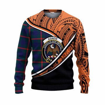 Agnew Crest Tartan Knitted Sweater with Polynesian Vibes Style - Orange Version