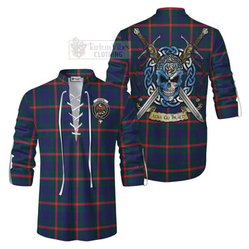 Agnew Tartan Ghillie Kilt Shirt with Family Crest Celtic Skull Style