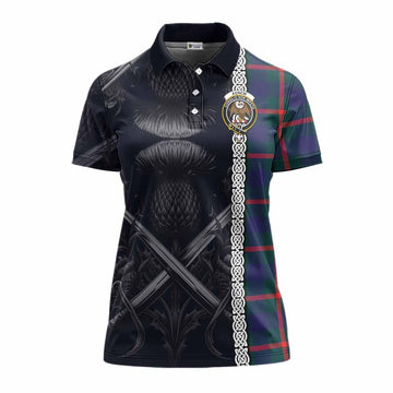 Agnew Tartan Women's Polo Shirt with Family Crest Cross Sword Thistle Celtic Vibes