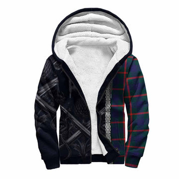 Agnew Tartan Sherpa Hoodie with Family Crest Cross Sword Thistle Celtic Vibes