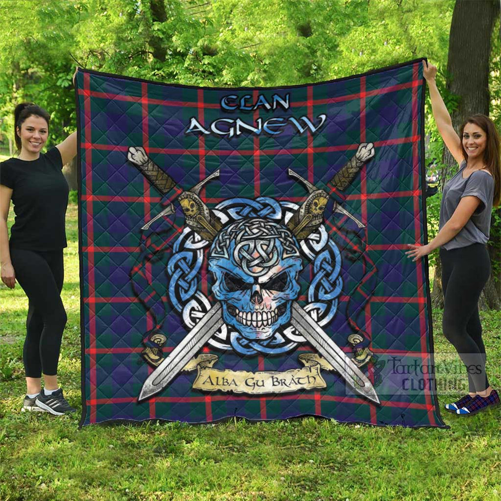 Tartan Vibes Clothing Agnew Tartan Quilt with Celtic Skull Alba Gu Brath Style