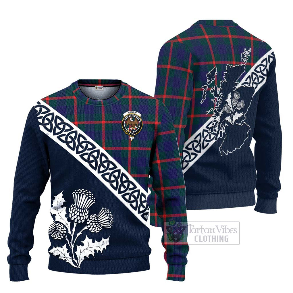 Tartan Vibes Clothing Agnew Tartan Knitted Sweater Featuring Thistle and Scotland Map