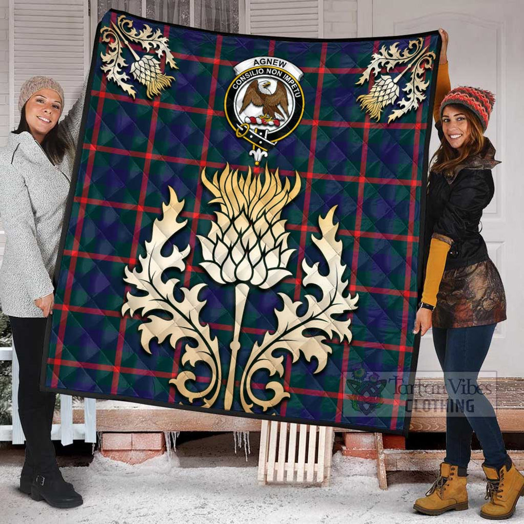 Tartan Vibes Clothing Agnew Tartan Quilt with Family Crest and Golden Thistle Style