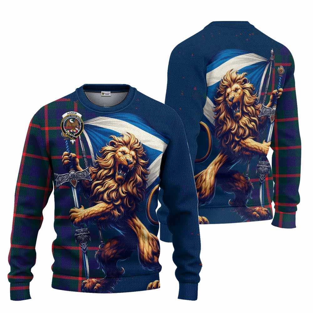 Tartan Vibes Clothing Agnew Tartan Family Crest Knitted Sweater with Scottish Majestic Lion