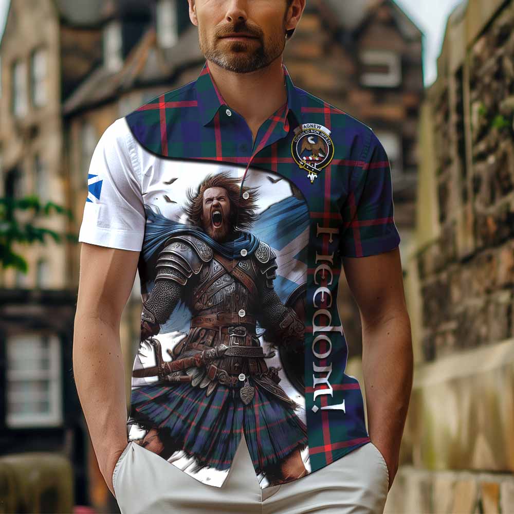 Tartan Vibes Clothing Agnew Crest Tartan Short Sleeve Button Shirt Inspired by the Freedom of Scottish Warrior