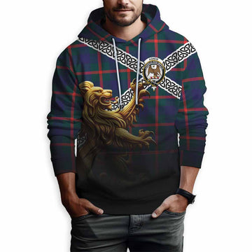 Agnew Crest Tartan Hoodie with Golden Lion Emblem Celtic Style Pullover Hoodie - Tartan Vibes Clothing