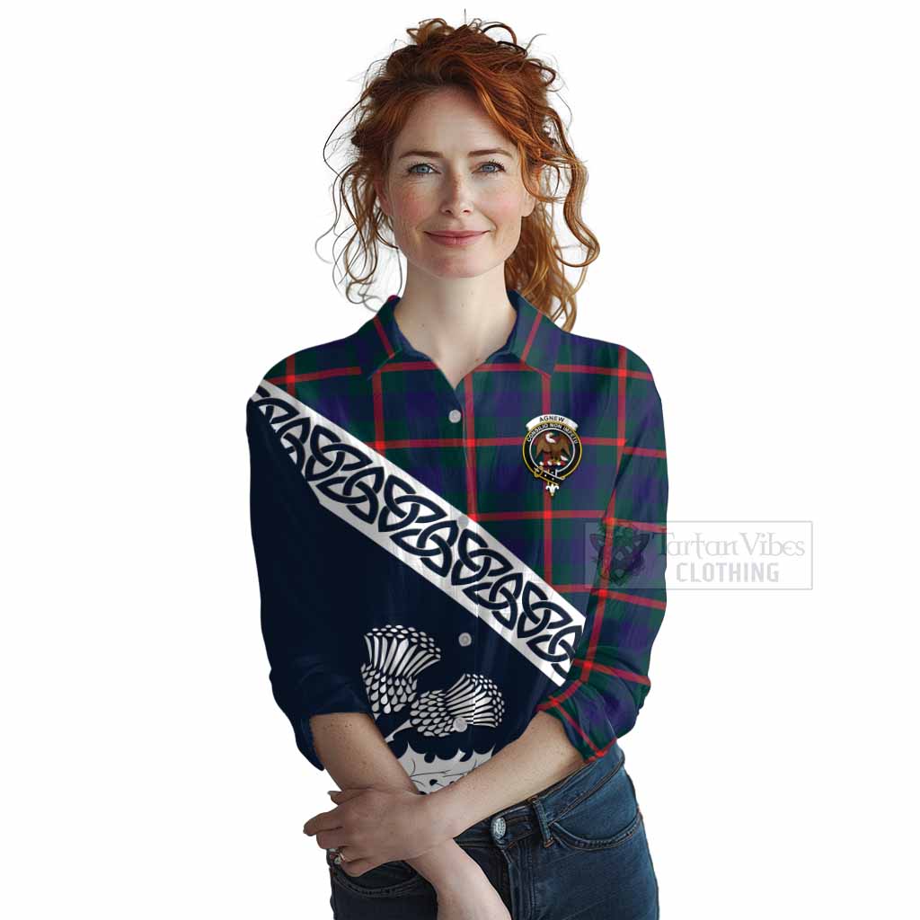 Tartan Vibes Clothing Agnew Tartan Women's Casual Shirt Featuring Thistle and Scotland Map