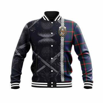 Agnew Tartan Baseball Jacket with Family Crest Cross Sword Thistle Celtic Vibes