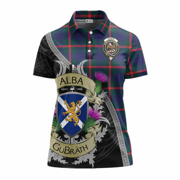 Agnew Tartan Family Crest Women's Polo Shirt Lion Rampant Royal Thistle Shield Celtic Inspired Women - Tartan Vibes Clothing