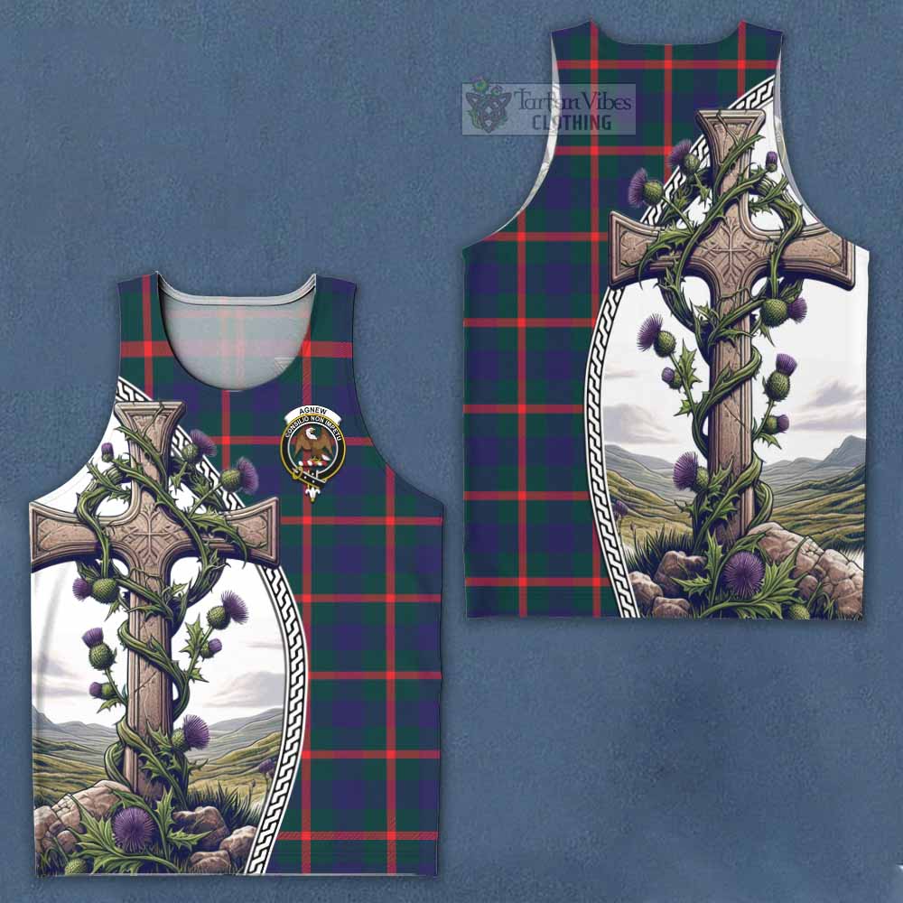 Tartan Vibes Clothing Agnew Tartan Men's Tank Top with Family Crest and St. Andrew's Cross Accented by Thistle Vines