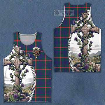 Agnew Tartan Men's Tank Top with Family Crest and St. Andrew's Cross Accented by Thistle Vines