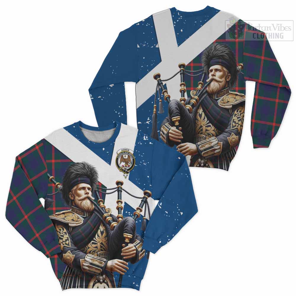 Tartan Vibes Clothing Agnew Tartan Sweatshirt with Family Crest Scottish Bagpiper Vibes