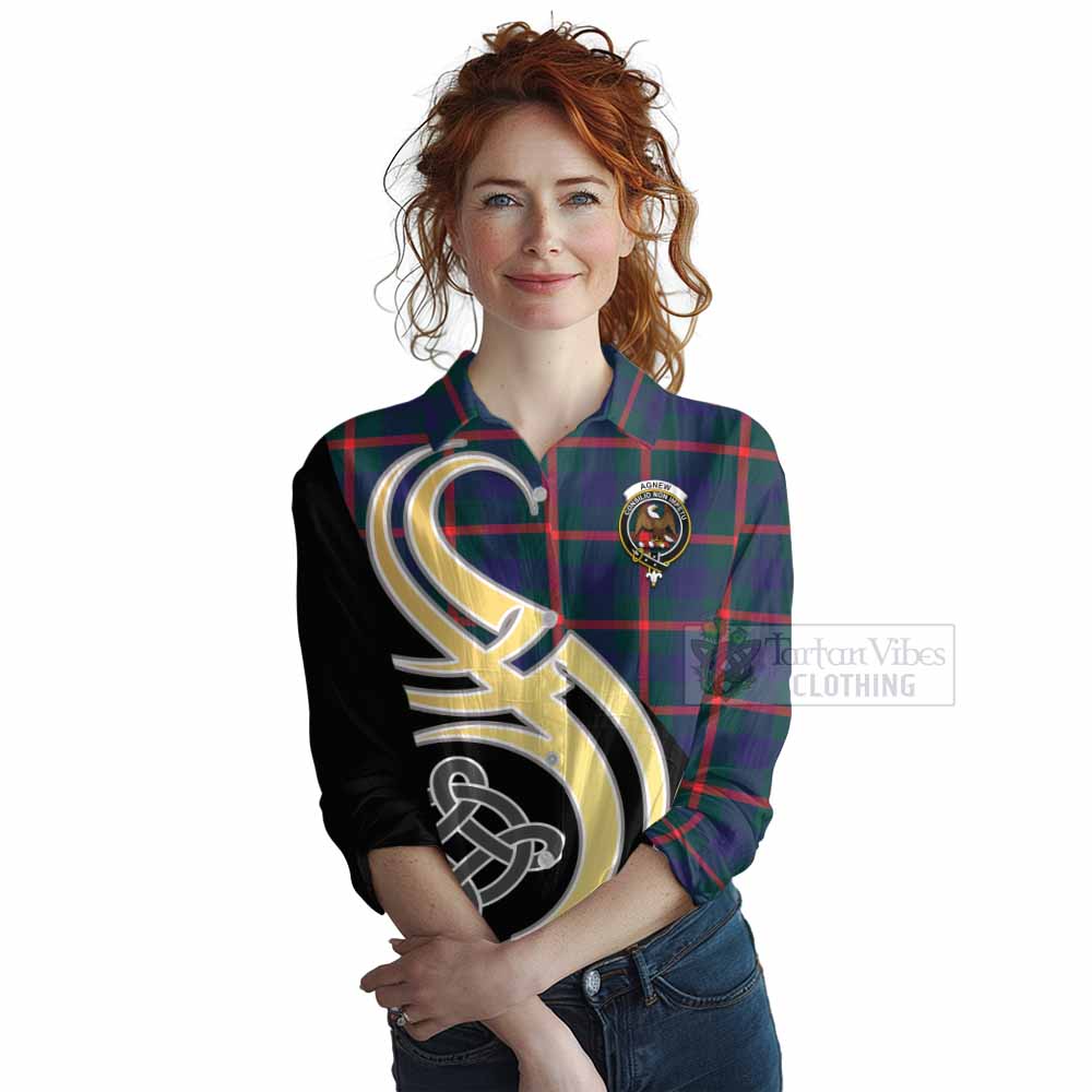 Tartan Vibes Clothing Agnew Tartan Women's Casual Shirt with Family Crest and Celtic Symbol Style