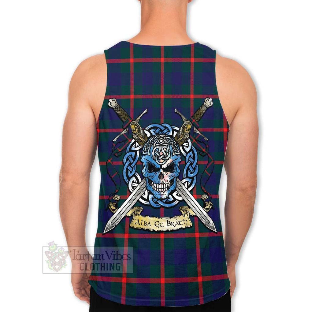 Tartan Vibes Clothing Agnew Tartan Men's Tank Top with Family Crest Celtic Skull Style