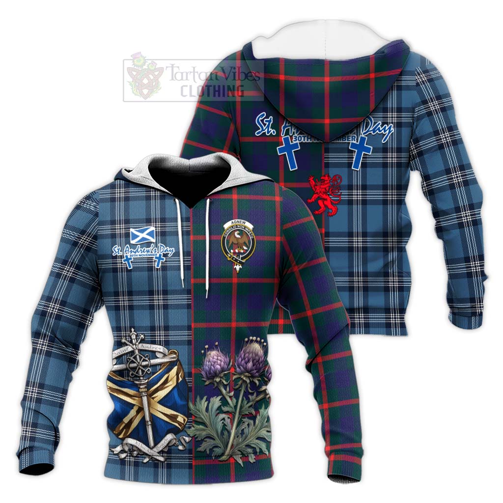 Tartan Vibes Clothing Agnew Tartan Knitted Hoodie Happy St. Andrew's Day Half Tartan Style