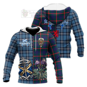 Agnew Tartan Knitted Hoodie Happy St. Andrew's Day Half Tartan Style