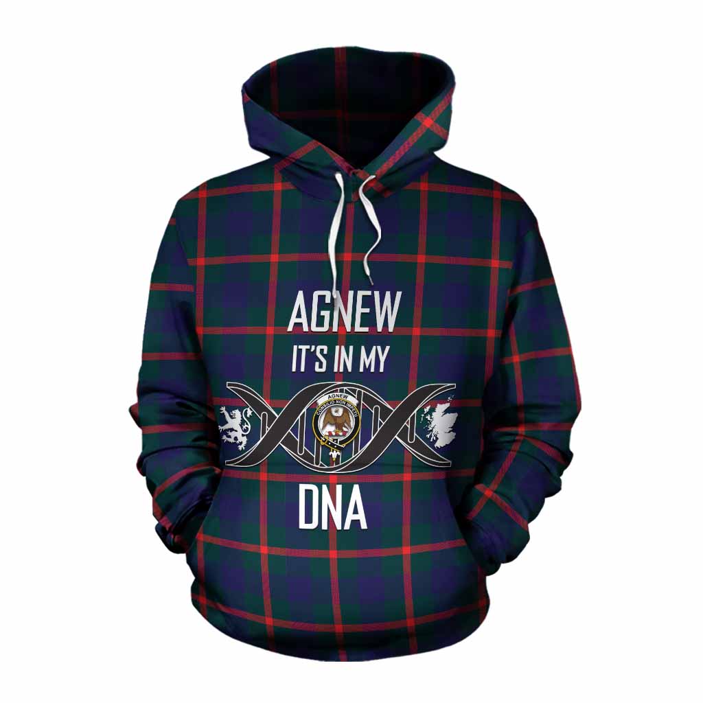 Tartan Vibes Clothing Agnew Tartan Cotton Hoodie with Family Crest DNA In Me Style