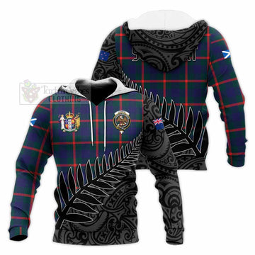 Agnew Crest Tartan Knitted Hoodie with New Zealand Silver Fern Half Style