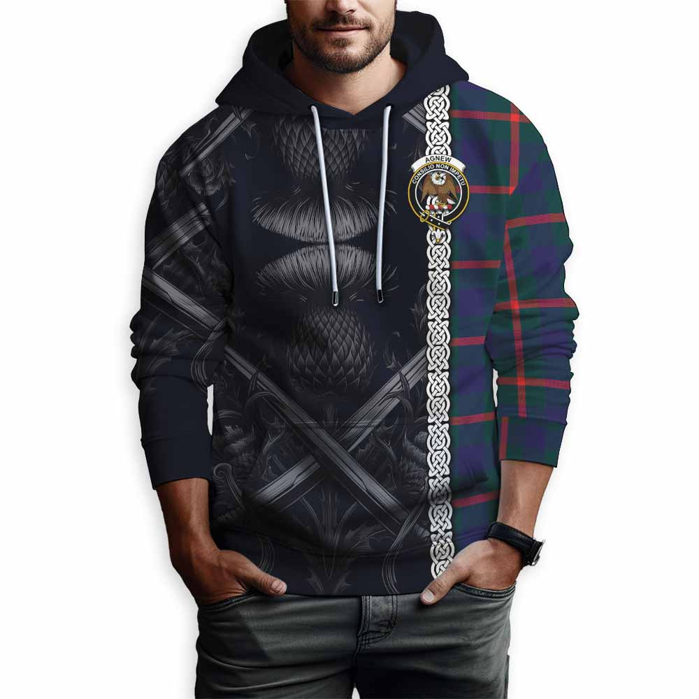 Tartan Vibes Clothing Agnew Tartan Hoodie with Family Crest Cross Sword Thistle Celtic Vibes