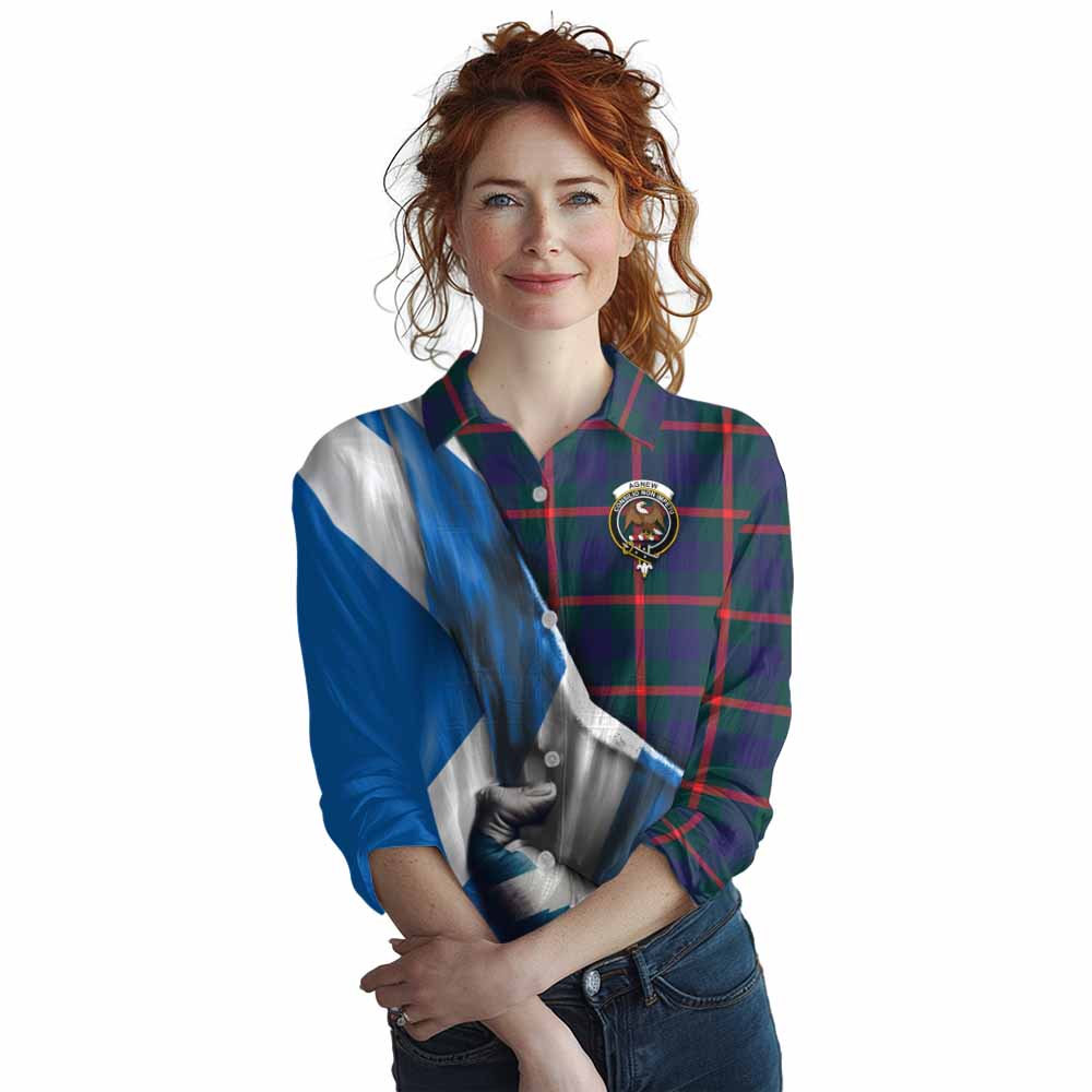 Tartan Vibes Clothing Agnew Tartan Women's Casual Shirt with Family Crest Scotland Patriotic Style